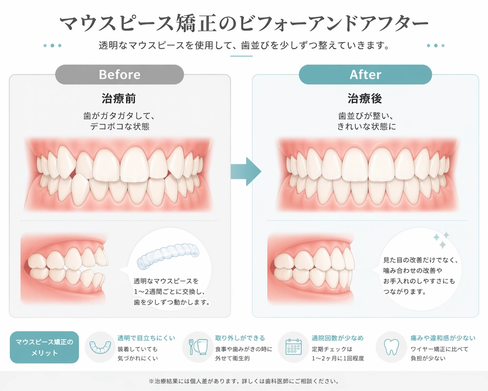 前歯だけ矯正 マウスピース ビフォーアフター 部分矯正の症例イメージ
