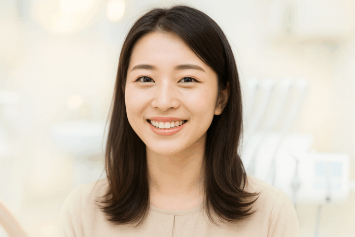 矯正治療で笑顔の患者